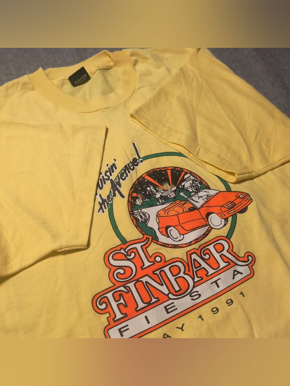 VINTAGE 1991 Screen Stars Best St. Finbar Fiesta Graphic Tee Yellow XXL